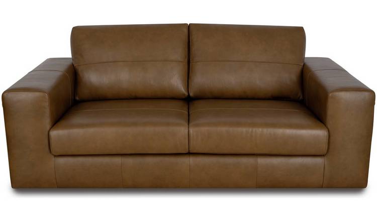 Habitat Daly Leather Wide Arm 3 Seater Sofa - Tan