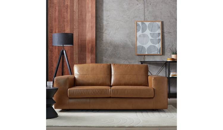 Argos Home Daly Leather Wide Arm 3 Seater Sofa - Tan