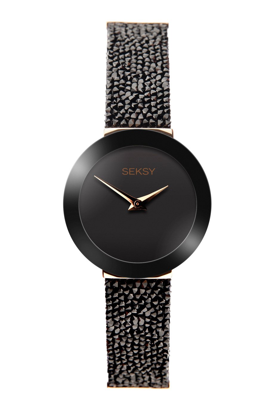 Seksy Black Crystal Leather Strap Watch