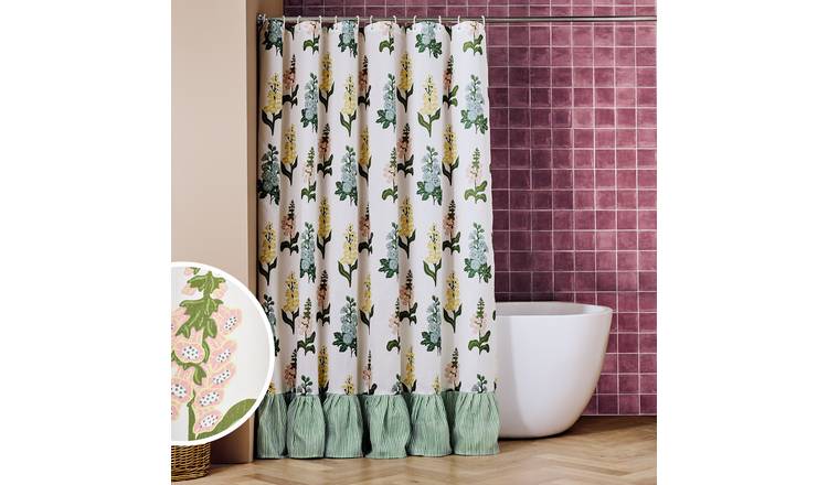 Argos Home Country Floral Shower Curtain with Frill - Green
