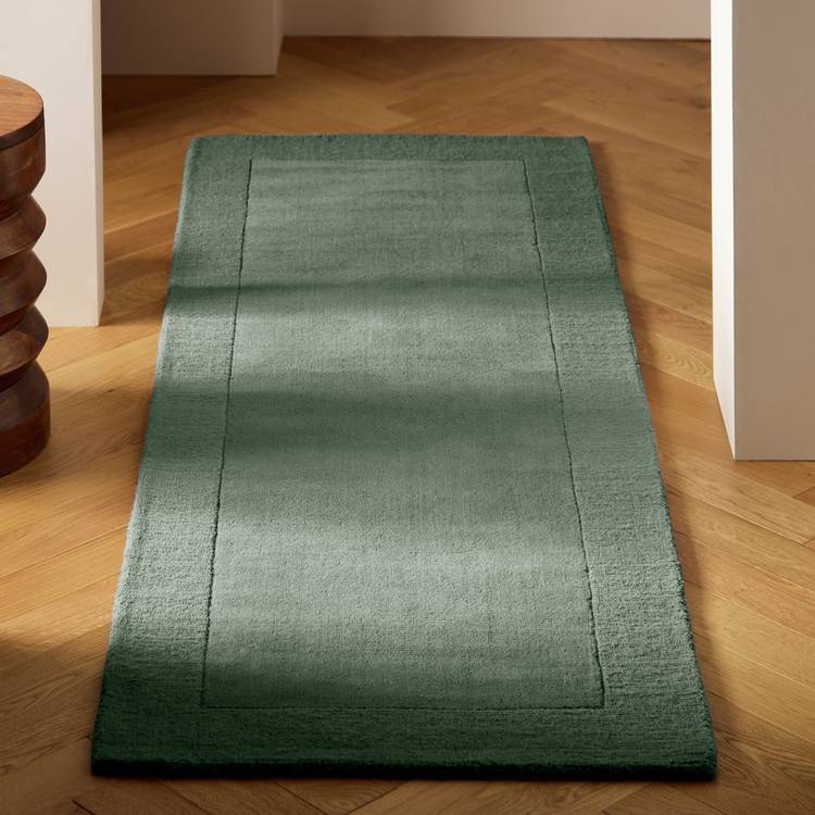 Habitat Simple Border Green Wool Cut Pile Runner - 66x200cm 0