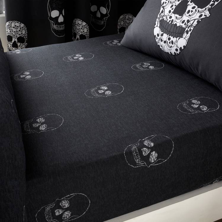 Catherine Lansfield Skulls Black Kids Fitted Sheet - Single 0