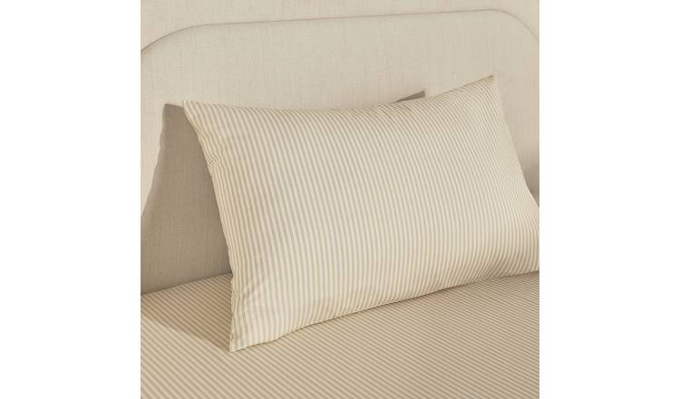 Habitat Oxford Printed Stripe Neutral Pillowcase