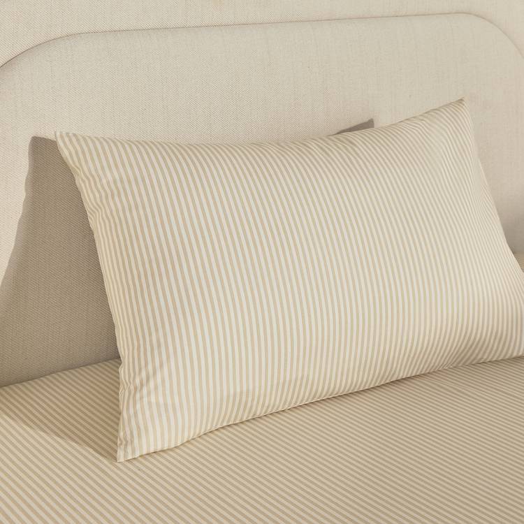 Habitat Oxford Printed Stripe Neutral Pillowcase 0