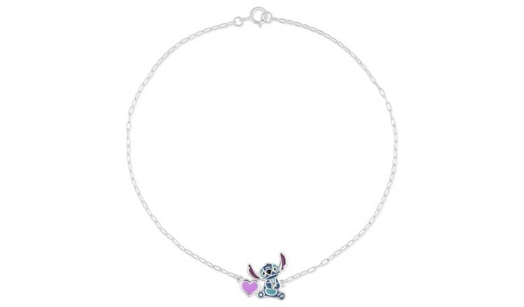 Disney Sterling Silver Stitch and Heart Charm Bracelet