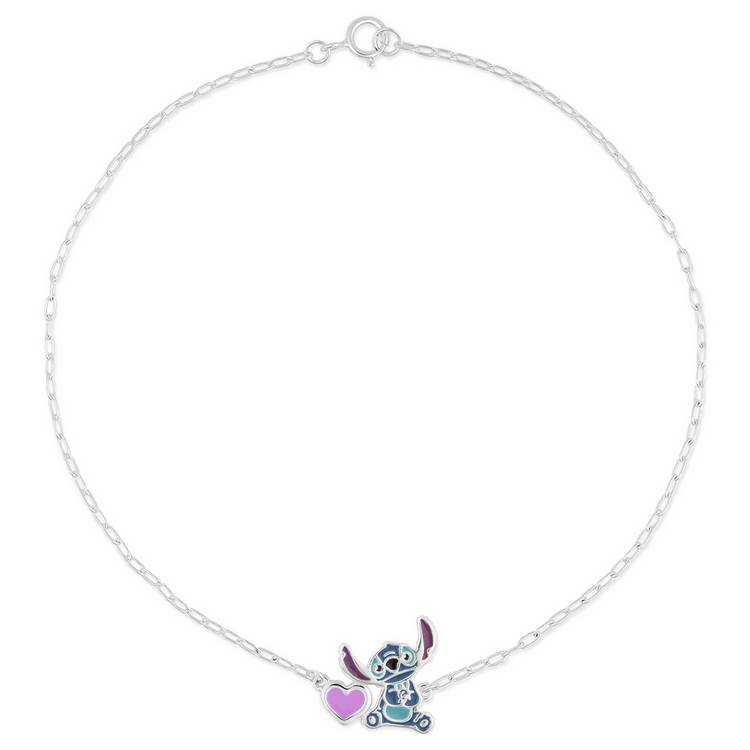 Disney Sterling Silver Stitch and Heart Charm Bracelet 0