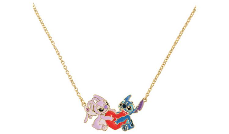 Disney Stitch & Angel Gold Plated Heart Pendant Necklace