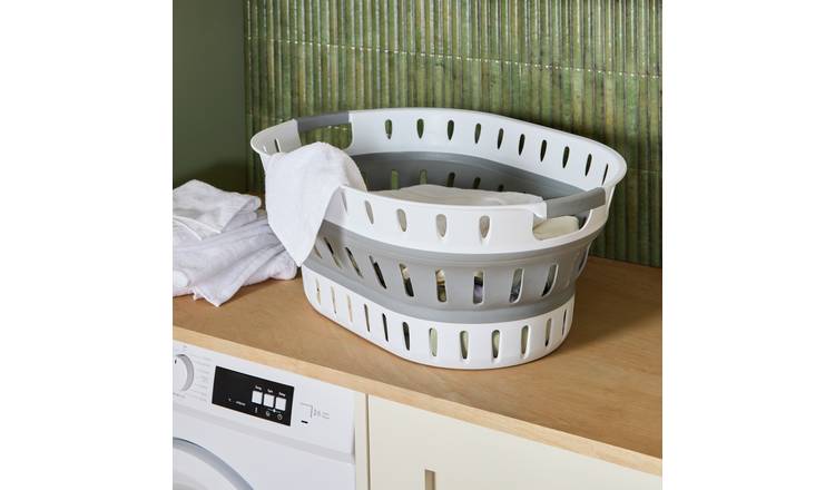 Argos Home 37 Litre Collapsible Laundry Basket- White & Grey
