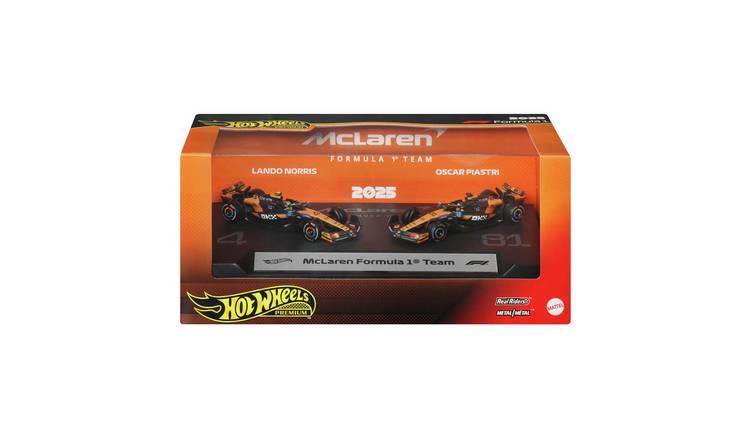Hot Wheels Premium Formula 1 2-Pack of 1:64 Scale Toy Cars, McLaren Formula 1