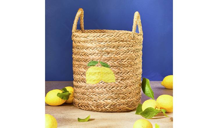 Argos Home Embroidered Lemon Seagrass Woven Basket