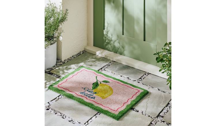 Argos Home Ciao Bella Lemon Coir Pink Doormat - 40x60cm