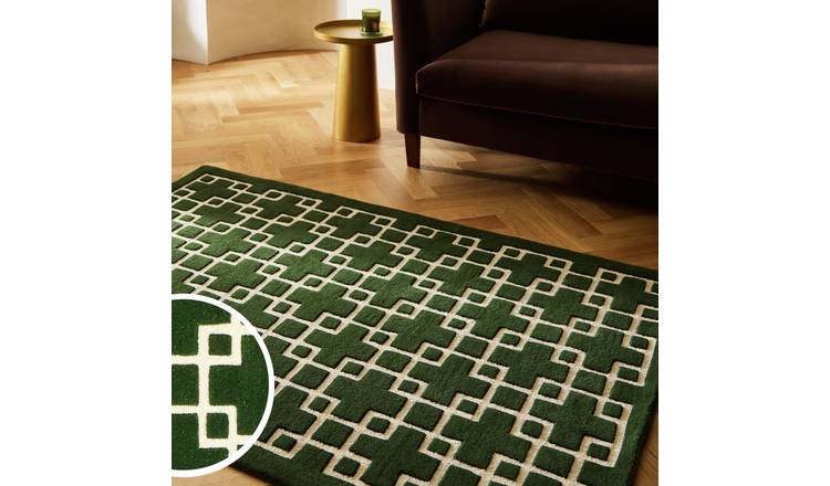 Habitat Luxe Chain Green Wool Cut Pile Rug - 120x170cm