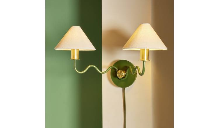 Habitat Wiggle Metal 2 Light Wall Light - Green & Natural