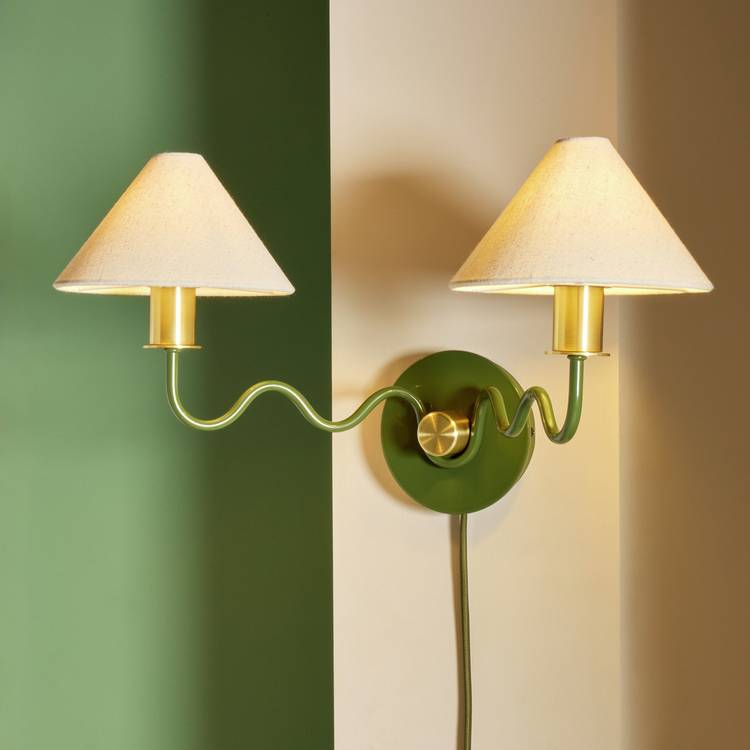 Habitat Wiggle Metal 2 Light Wall Light - Green & Natural 0
