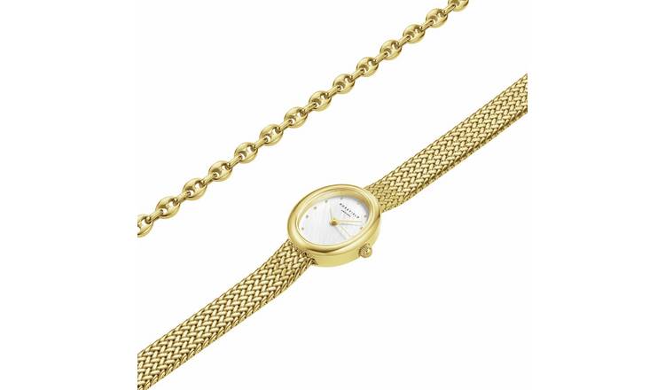 Rosefield Mini Oval Ladies Watch & Coffee Bean Bracelet Set