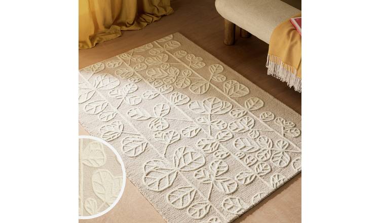 Habitat Scandi Flower Neutral Wool Cut Pile Rug - 160x230cm