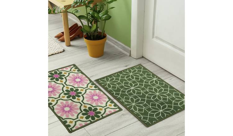Mighty Mats Washable Geo Tile Twin Pack Doormat - 40x57cm