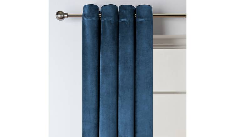 Habitat Plain Matt Velvet Dimout Eyelet Curtains - Navy