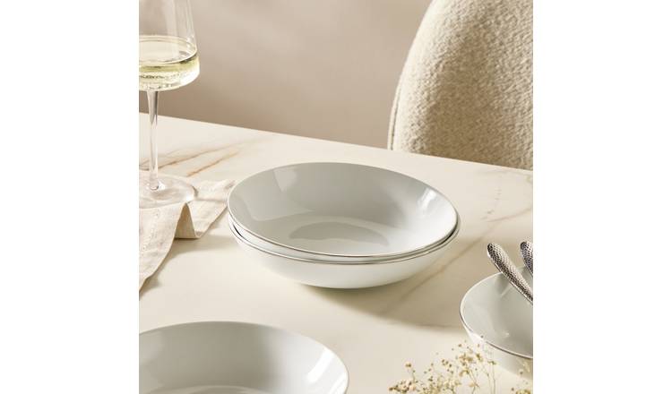Argos Home Silver Rim 4 Piece Porcelain Pasta Bowls