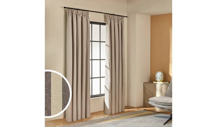 Habitat Blackout Stripe Pencil Pleat Curtains - Charcoal - 229x137cm