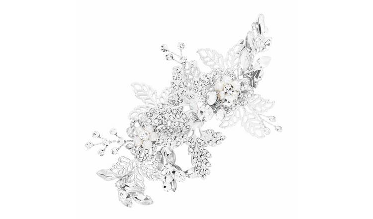 Jon Richard Silver Crystal Open Leaf Clip