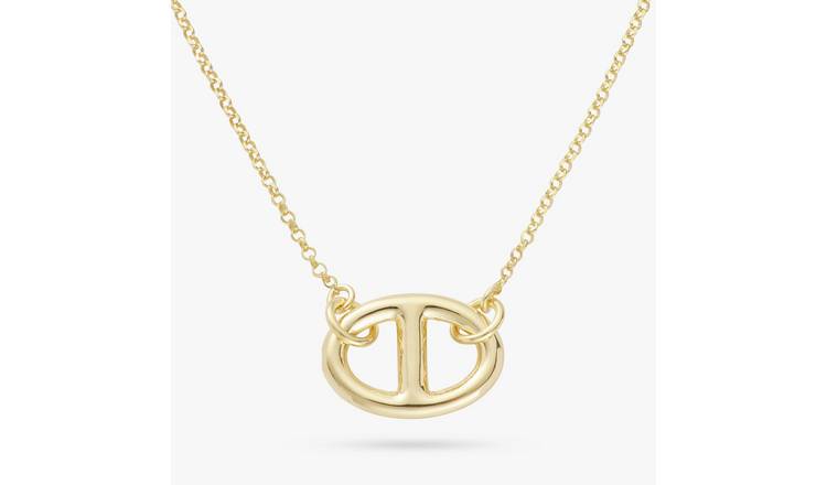 Revere 9ct Gold Plated Silver Marine Pendant Link Necklace