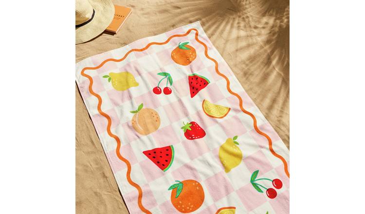 Argos Home Fruit Checkerboard Beach Towel - Pink