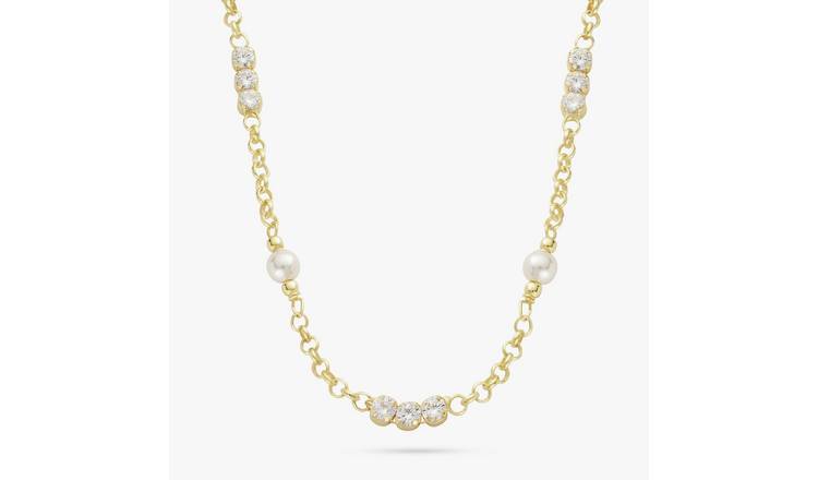 Revere 9ct Gold Plated Silver Pearl and Crystal Necklace