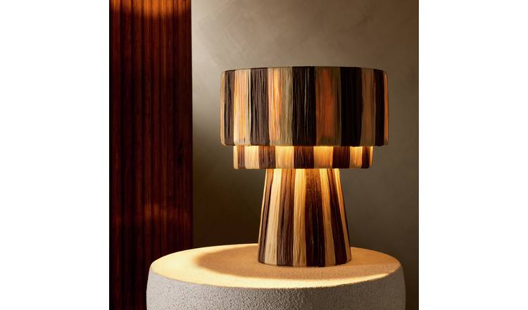 Habitat Salto Rafia Stripe 3 Tier Table Lamp - Brown