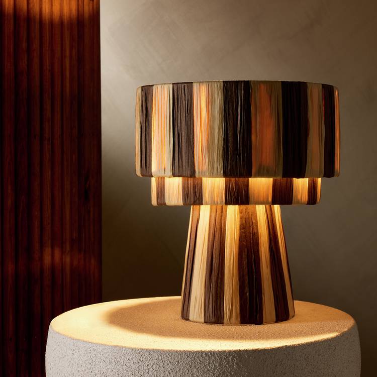 Habitat Salto Rafia Stripe 3 Tier Table Lamp - Brown 0