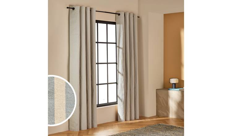 Habitat Stripe Blackout Eyelet Curtains - Rustic Blue - 229x183cm