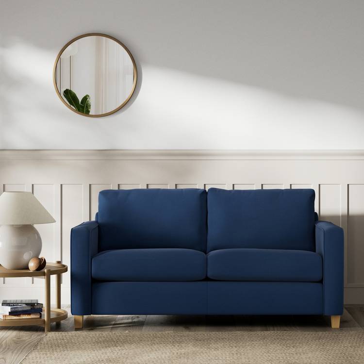 Habitat Flint Fabric 2 Seater Sofa Bed- Navy - Ash Leg 0