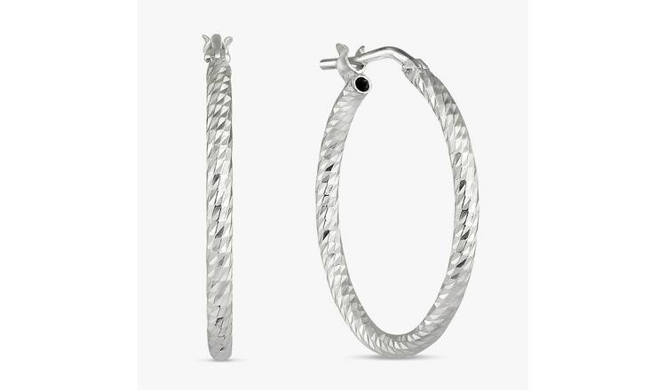 Revere Sterling Silver Diamond Cut Surface Hoop Earrings