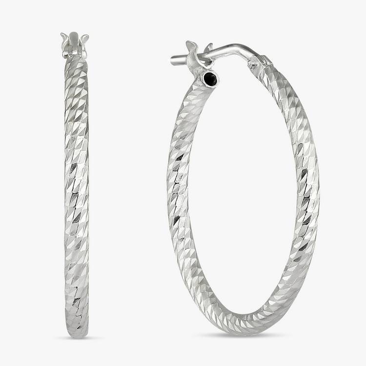 Revere Sterling Silver Diamond Cut Surface Hoop Earrings 0