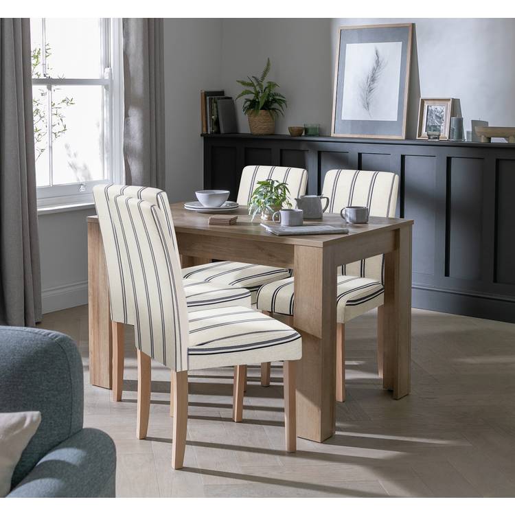 Argos Home Miami Oak Dining Table & 4 Blue Stripe Chairs 0