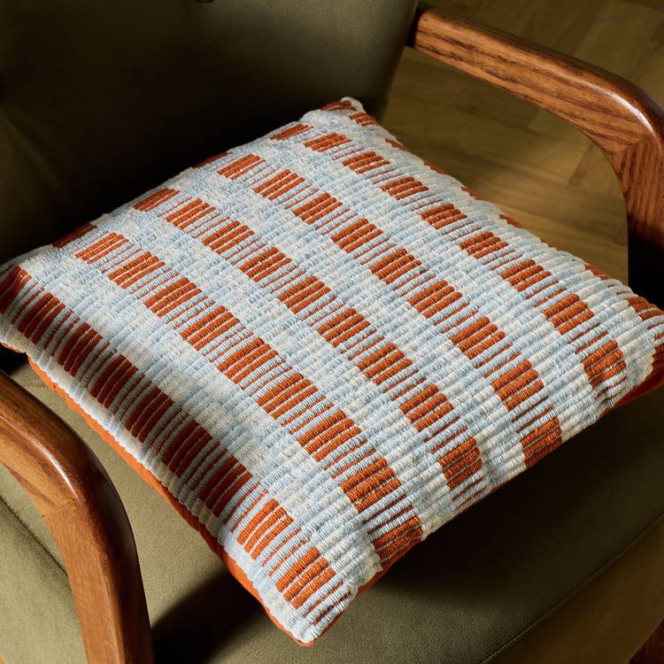 Habitat Striped Grid Woven Cushion Orange - 43x43cm 0