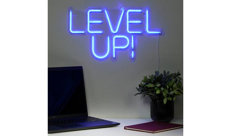 Searchlight Gaming Level Up Neon Effect LED Wall Light-Blue