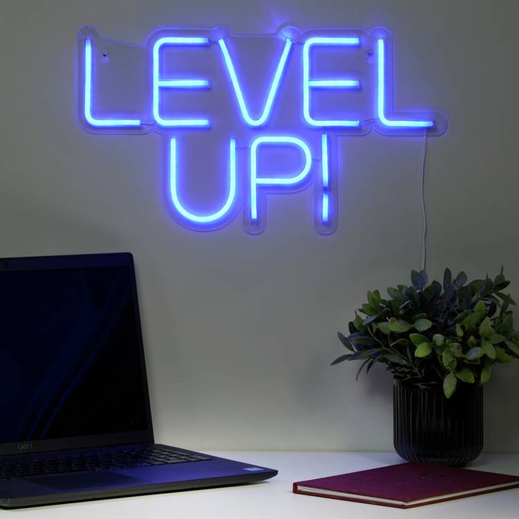 Searchlight Gaming Level Up Neon Effect LED Wall Light-Blue 0