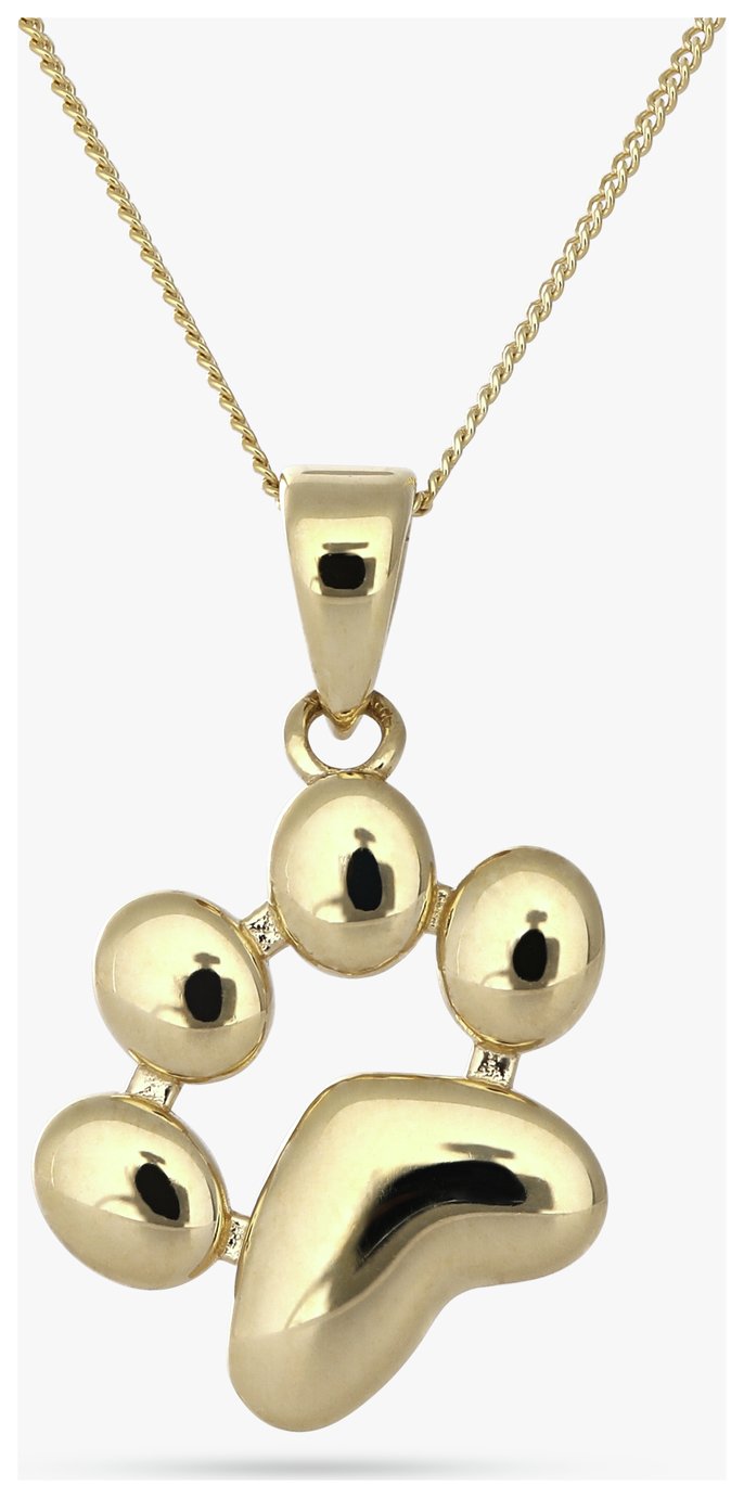 Revere 9ct Yellow Gold Paw Print Pendant Necklace