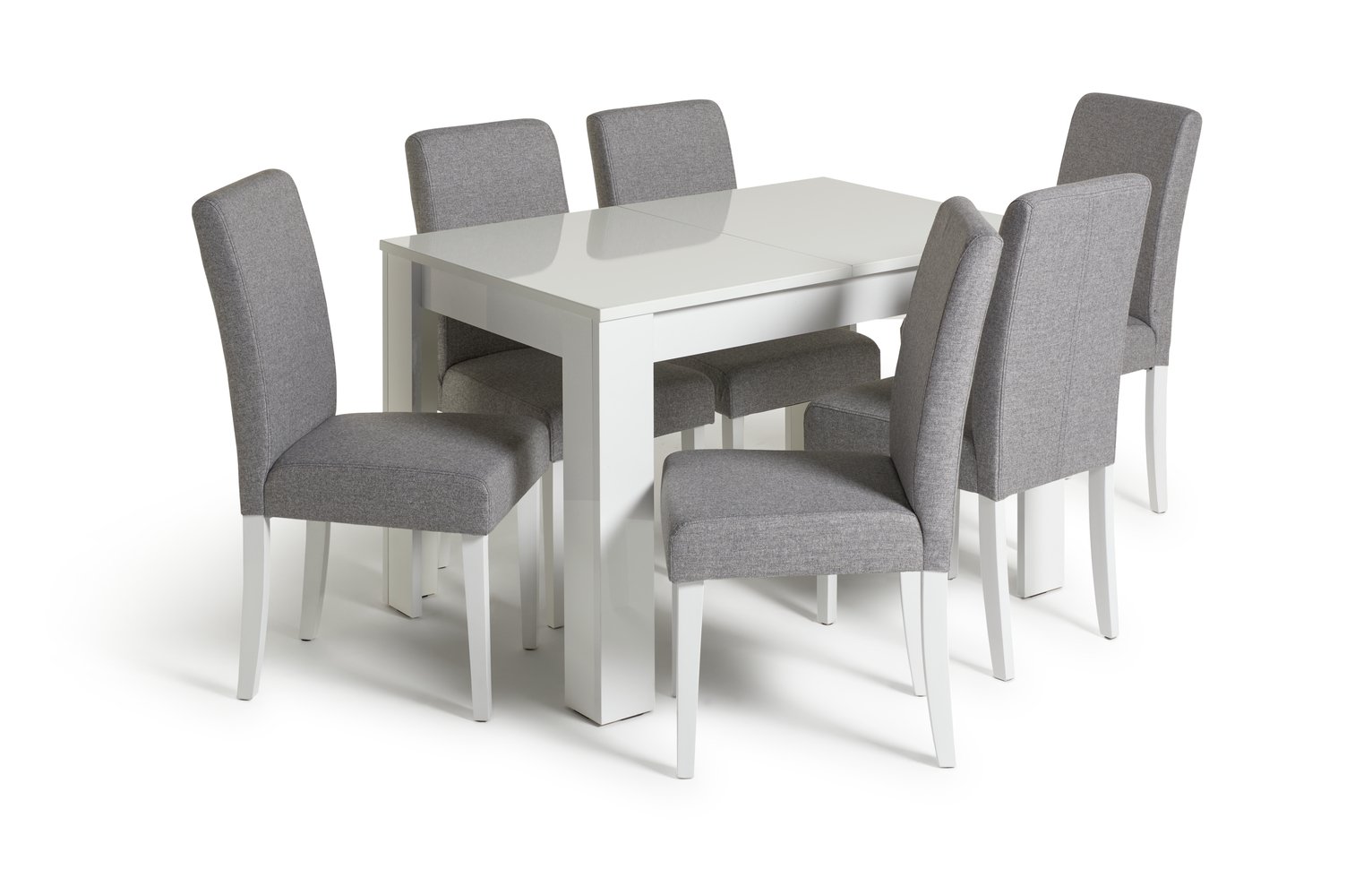 Habitat Miami Gloss Extending Table & 6 Tweed Chair -Grey