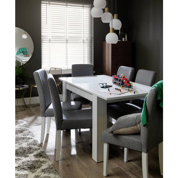 Habitat Miami Extending White Dining Table & 6 Grey Chairs 0