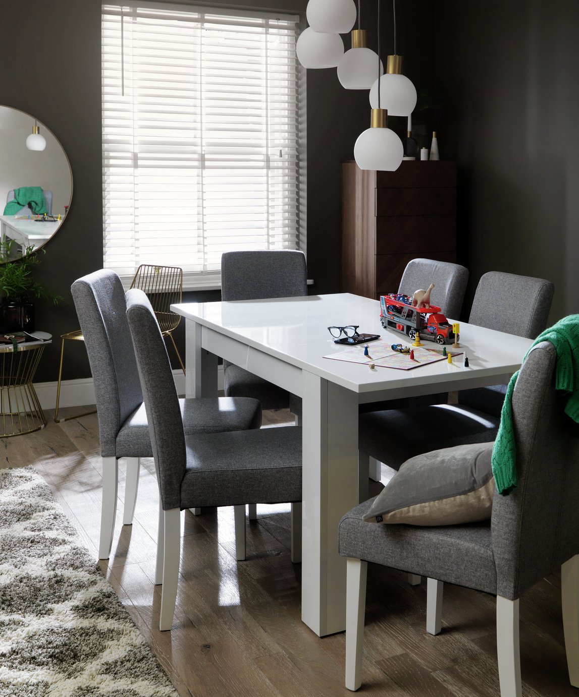 Argos Home Miami Gloss Extending Table & 6 Tweed Chair -Grey Review