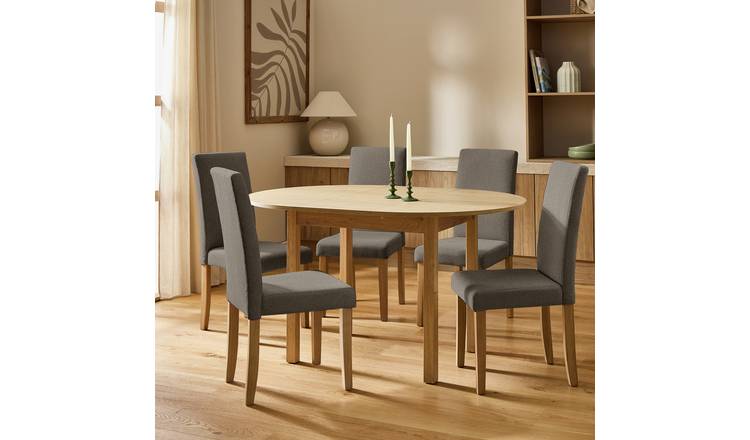 Argos Home Sendi Extending Oval Dining Table & 4 Brown Chairs