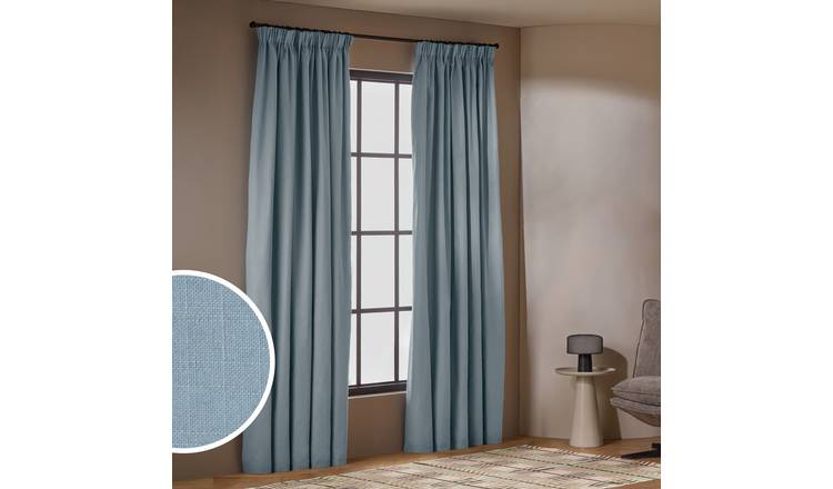 Habitat With Linen Blackout Curtains - Blue - 229x183cm