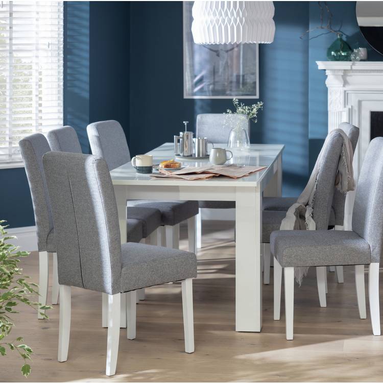 Habitat Miami Extending White Dining Table & 8 Grey Chairs 0