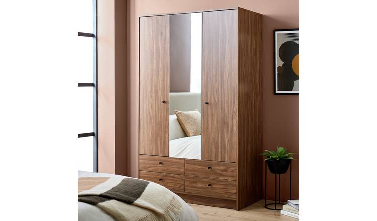 Argos Home Malibu 3 Door 4 Drawer Mirror Wardrobe - Walnut