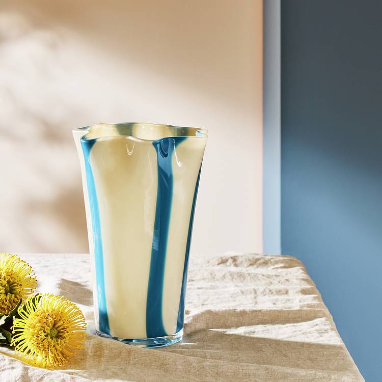 Habitat Milk Glass Blue & White Handkerchief Stripe Vase 0