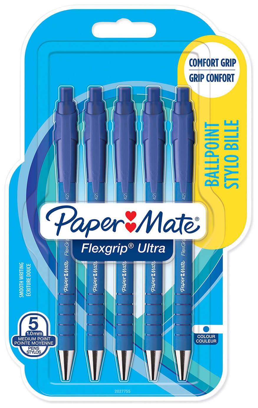 Paper Mate Flex Grip Blue Ballpoint Pens - 5 Pack