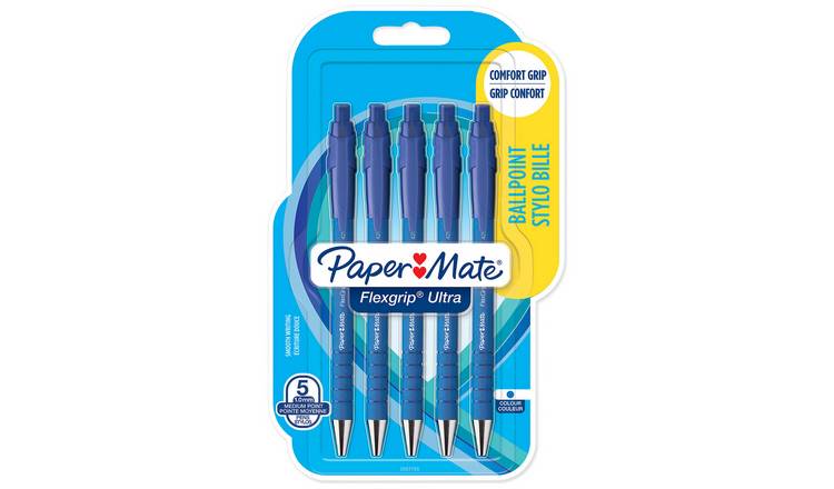 Paper Mate Flex Grip Blue Ballpoint Pens - 5 Pack