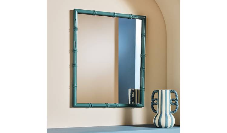 Habitat Bamboo Effect Blue Wooden Wall Mirror - 52x42cm